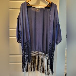 Charlotte Russe Navy Fringe Kimono Cardigan